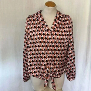 Woman’s blouse shirt top button up pattern tie detail abstract pattern